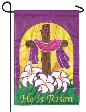 He Is Risen Cross and Lilies Double Applique Garden Flag