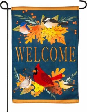 Linen Autumn Songbirds and Fall Leaves Garden Flag
