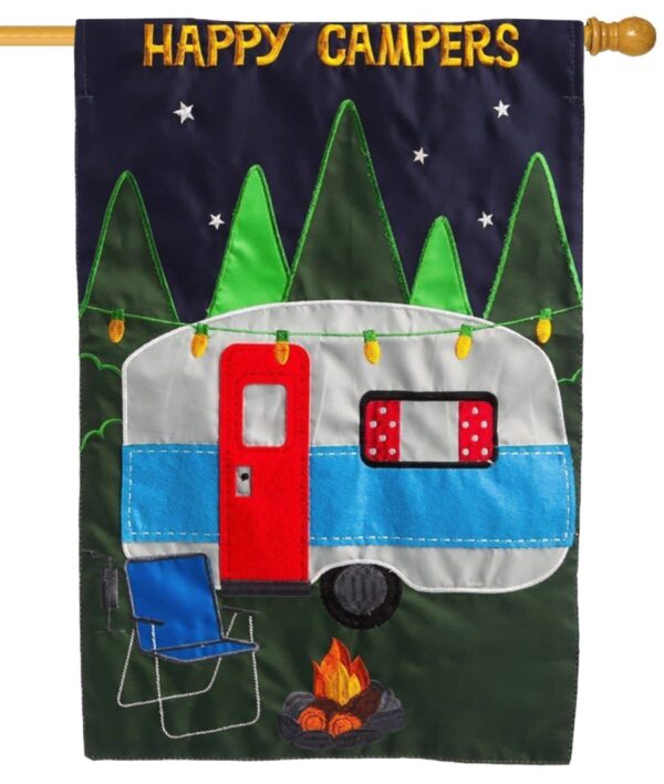 Happy Campers Applique House Flag
