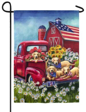 Americana Farm Dogs Suede Reflections Garden Flag