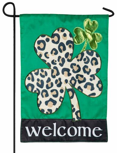 Animal Print Shamrock Applique Garden Flag
