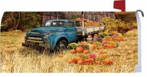 Antique Flatbed Truck and Pumpkins Mailbox Cover