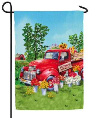 Antique Red Flower Truck Suede Reflections Garden Flag