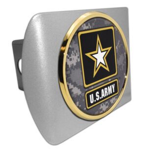 Army Star Seal Camo and Gold Brushed Chrome Hitch Cover