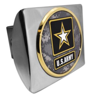 Army Star Seal Camo Gold Emblem Chrome Hitch Cover