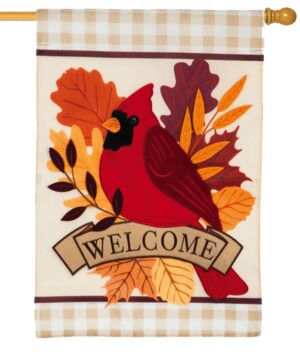 Autumn Cardinal Applique House Flag
