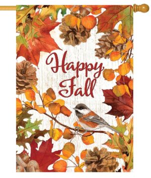 Autumn Leaves and Pinecones House Flag