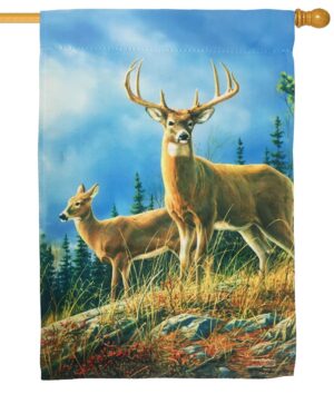 Autumn Whitetails Suede Reflections House Flag