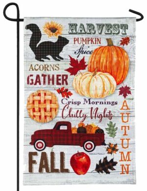 Autumn Word Collage Decorative Strié Fabric Garden Flag