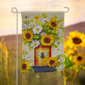 Bee Tin with Sunflowers Suede Reflections Garden Flag Display