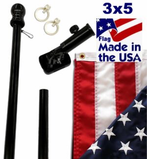 Black 6ft Spinning Pole and Flag Kit with Embroidered Stars
