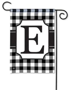 Black and White Check Monogram E Garden Flag
