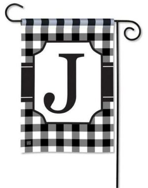 Black and White Check Monogram J Garden Flag