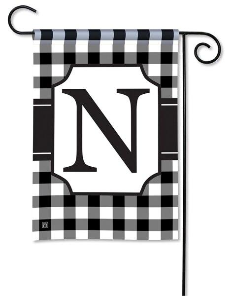 Black and White Check Monogram N Garden Flag