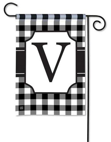 Black and White Check Monogram V Garden Flag