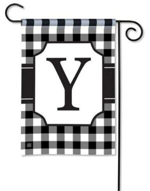 Black and White Check Monogram Y Garden Flag