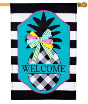 Black and White Pineapple Applique House Flag