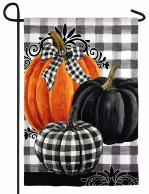 Black and White Plaid Pumpkins Suede Reflections Garden Flag