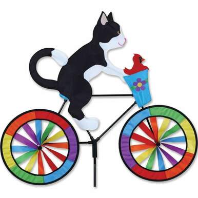 Black and White Tuxedo Cat Large Bicycle Wind Spinner