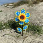 Blue and White Daisy Sunflower Wind Spinner