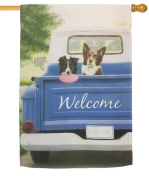 Blue Pickup and Pups Sublimated House Flag