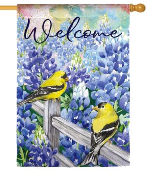 Bluebonnets and Finches Suede Reflections House Flag