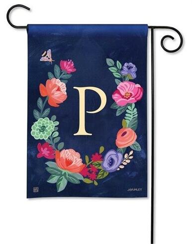 Boho Flowers Monogram P Garden Flag