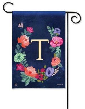 Boho Flowers Monogram T Garden Flag