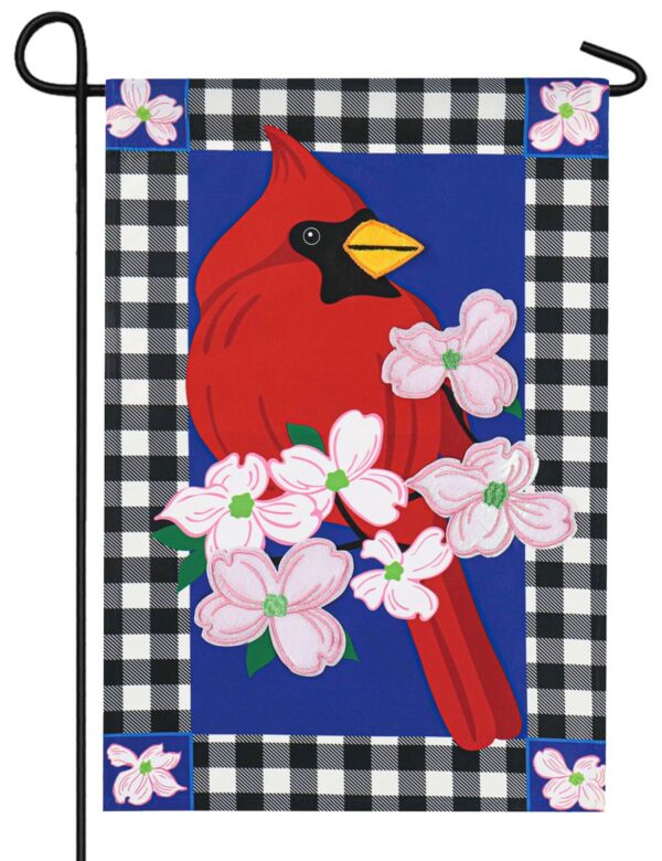 Buffalo Check Cardinal Applique Garden Flag