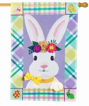 Bunny Patterned Border Applique House Flag