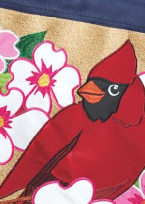 Burlap Cardinal and Dogwoods Double Applique Garden Flag