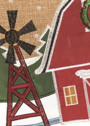 Burlap Christmas Barn Double Applique Garden Flag