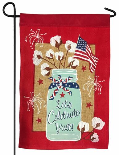 Burlap Cotton Boll Mason Jar Double Applique Garden Flag