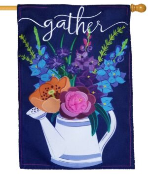 Burlap Floral Watering Can Decorative House Flag