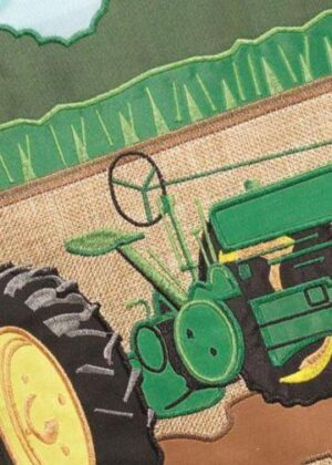 Burlap Green Tractor Double Applique Garden Flag