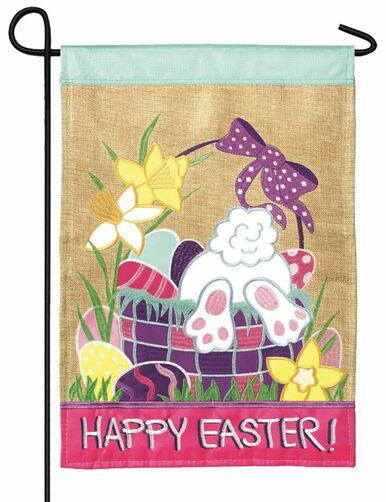 Burlap Happy Easter Basket Decorative Garden Flag