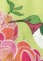 Burlap Hummingbird and Peonies Decorative House Flag Detail 1