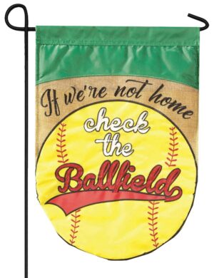 Burlap If We're Not Home Softball Double Applique Garden Flag