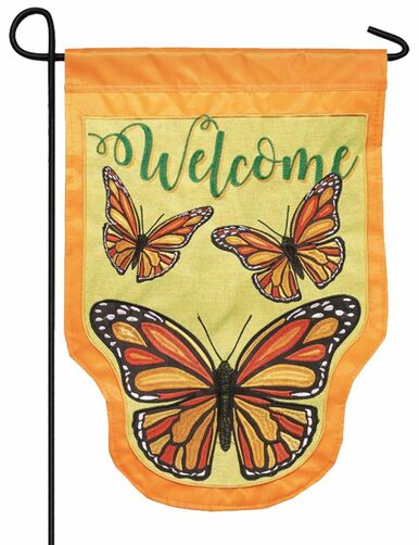 Burlap Monarchs Trio Double Applique Garden Flag