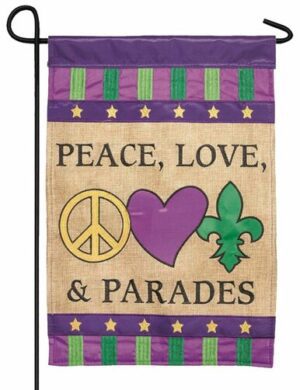 Burlap Peace Love and Parades Decorative Garden Flag