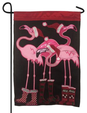 Burlap Santa Hat Flamingos Double Applique Garden Flag