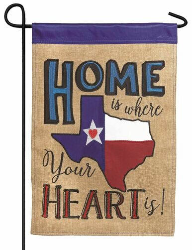 Burlap Texas Heart Home Double Applique Garden Flag