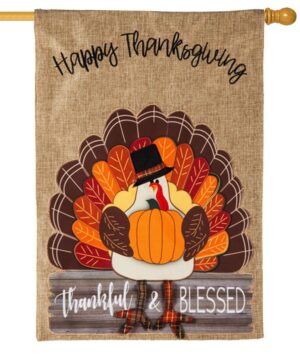 Burlap Thankful and Blessed Decorative House Flag