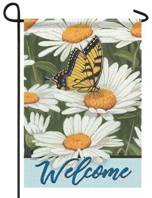 Butterfly and Daisies Welcome Garden Flag