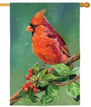 Cardinal and Holly Suede Reflections House Flag