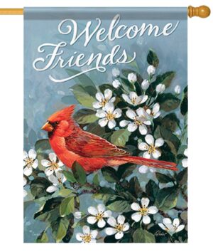 Cardinal Welcome Friends Pear Blossoms House Flag
