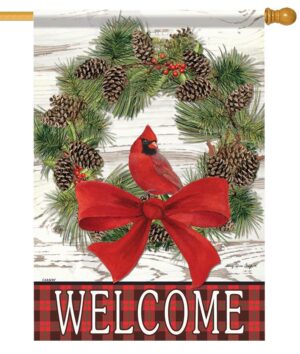 Cardinal Wreath Welcome House Flag