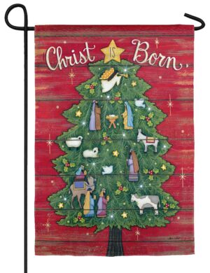 Christ is Born Tree Suede Reflections Garden Flag