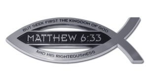 Christian Fish Chrome Car Emblem Matthew 6:33