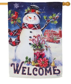 Christmas Barn Snowman Suede Reflections House Flag